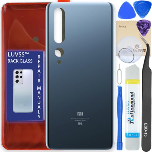 LUVSS Akkudeckel Kompatibel für Xiaomi Mi 10 Pro Rückseite Glas Deckel Backcover Ersatz Reparatur Set (Blau) von LUVSS