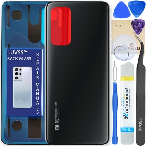 LUVSS Akkudeckel Kompatibel für Xiaomi Mi 10T / 10T Pro 5G Rückseite Glas Deckel Backcover Ersatz Reparatur Set (Schwarz) von LUVSS