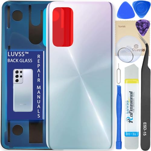 LUVSS Akkudeckel Kompatibel für Xiaomi Mi 10T / 10T Pro 5G Rückseite Glas Deckel Backcover Ersatz Reparatur Set (Silber) von LUVSS