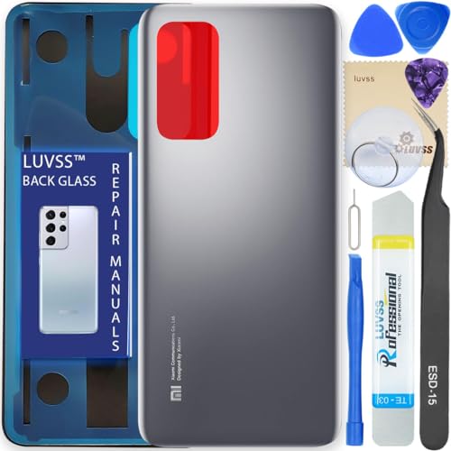 LUVSS Akkudeckel Kompatibel für Xiaomi Mi 10T / 10T Pro 5G Rückseite Glas Deckel Backcover Ersatz Reparatur Set (Silber) von LUVSS