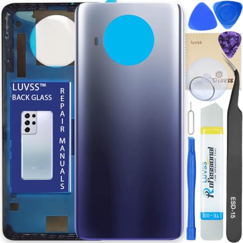 LUVSS Akkudeckel Kompatibel für Xiaomi Mi 10T Lite Rückseite Glas Deckel Backcover Ersatz Reparatur Set (Blau) von LUVSS