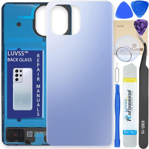 LUVSS Akkudeckel Kompatibel für Xiaomi Mi 11 Lite 5G NE Rückseite Glas Deckel Backcover Ersatz Reparatur Set (Blau) von LUVSS