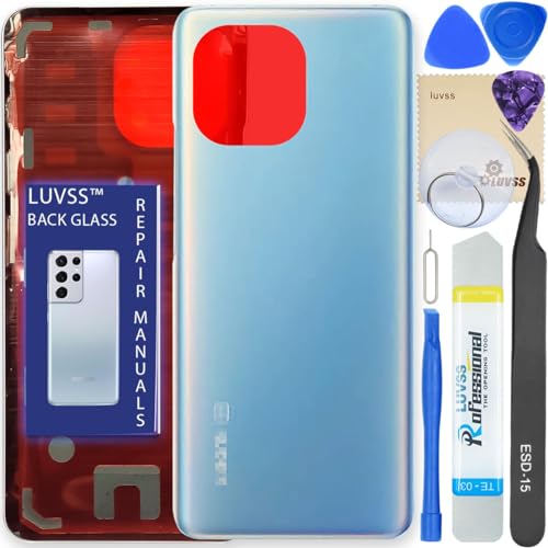 LUVSS Akkudeckel Kompatibel für Xiaomi Mi 11 Rückseite Glas Deckel Backcover Ersatz Reparatur Set (Blau) von LUVSS