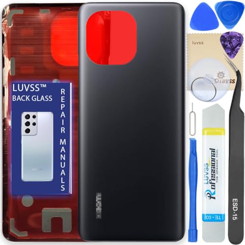 LUVSS Akkudeckel Kompatibel für Xiaomi Mi 11 Rückseite Glas Deckel Backcover Ersatz Reparatur Set (Schwarz) von LUVSS