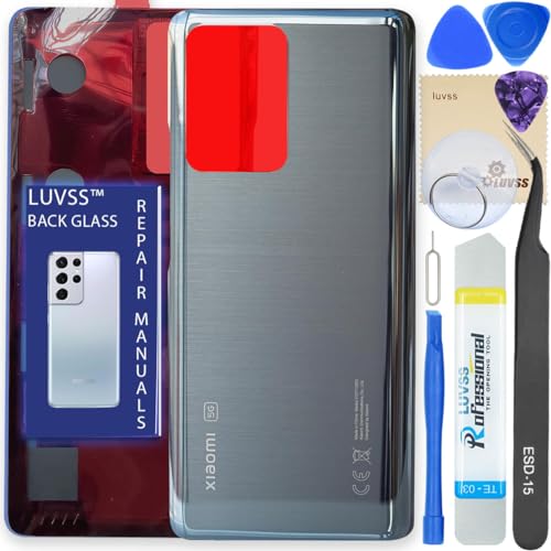 LUVSS Akkudeckel Kompatibel für Xiaomi Mi 11T / 11T Pro Rückseite Glas Deckel Backcover Ersatz Reparatur Set (Schwarz) von LUVSS