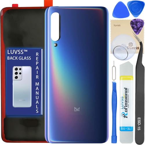 LUVSS Akkudeckel Kompatibel für Xiaomi Mi 9 Rückseite Glas Deckel Backcover Ersatz Reparatur Set (Blau) von LUVSS