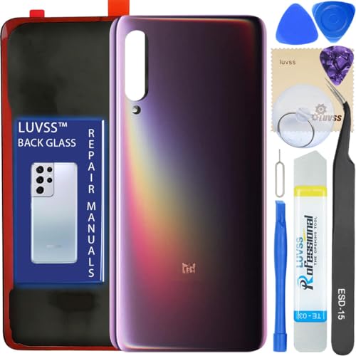 LUVSS Akkudeckel Kompatibel für Xiaomi Mi 9 Rückseite Glas Deckel Backcover Ersatz Reparatur Set (Lila) von LUVSS