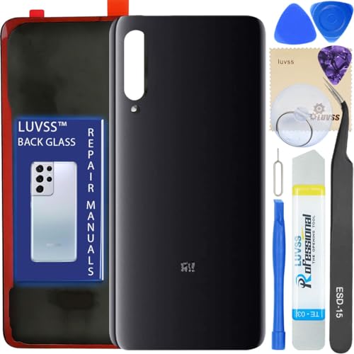 LUVSS Akkudeckel Kompatibel für Xiaomi Mi 9 Rückseite Glas Deckel Backcover Ersatz Reparatur Set (Schwarz) von LUVSS