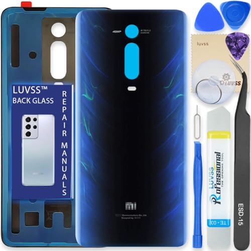 LUVSS Akkudeckel Kompatibel für Xiaomi Mi 9T / 9T Pro Rückseite Glas Deckel Backcover Ersatz Reparatur Set (Blau) von LUVSS