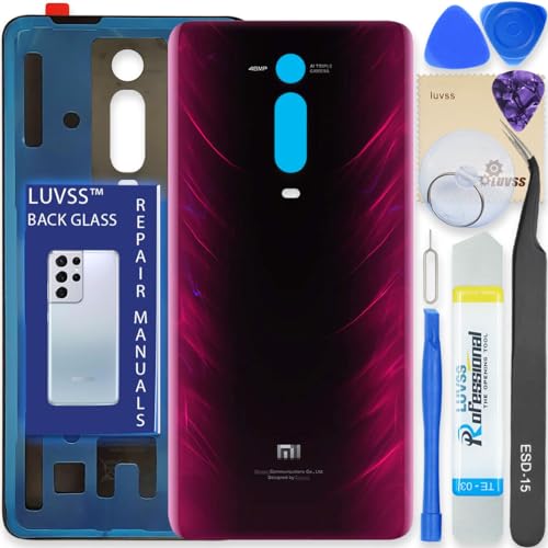 LUVSS Akkudeckel Kompatibel für Xiaomi Mi 9T / 9T Pro Rückseite Glas Deckel Backcover Ersatz Reparatur Set (Rot) von LUVSS