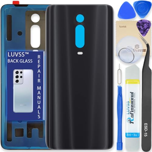 LUVSS Akkudeckel Kompatibel für Xiaomi Mi 9T / 9T Pro Rückseite Glas Deckel Backcover Ersatz Reparatur Set (Schwarz) von LUVSS