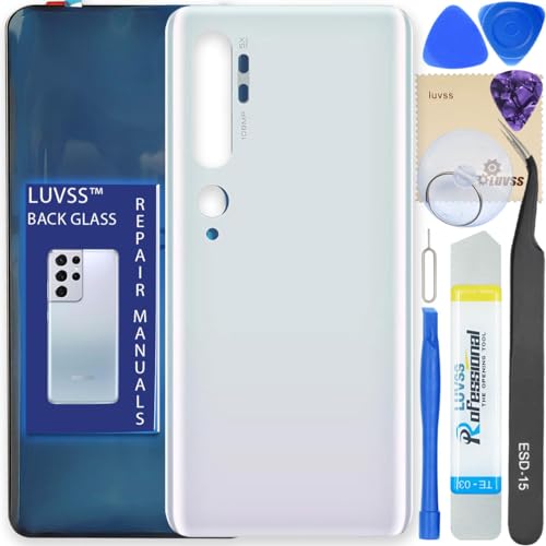 LUVSS Akkudeckel Kompatibel für Xiaomi Mi Note 10 / Pro Rückseite Glas Deckel Backcover Ersatz Reparatur Set (Weiß) von LUVSS
