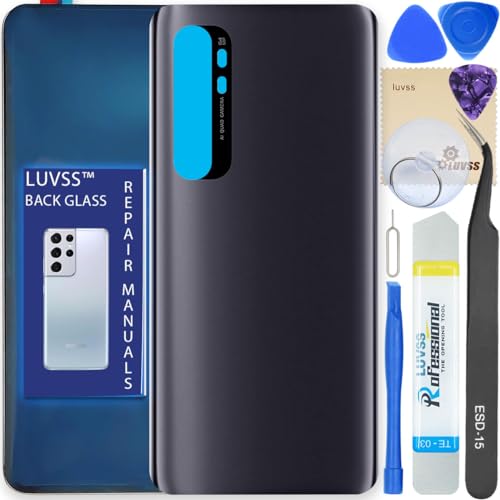 LUVSS Akkudeckel Kompatibel für Xiaomi Mi Note 10 Lite Rückseite Glas Deckel Backcover Ersatz Reparatur Set (Schwarz) von LUVSS