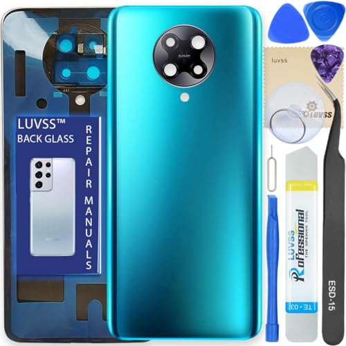 LUVSS Akkudeckel Kompatibel für Xiaomi Poco F2 Pro Rückseite Glas Deckel Backcover Ersatz Reparatur Set (Blau) von LUVSS