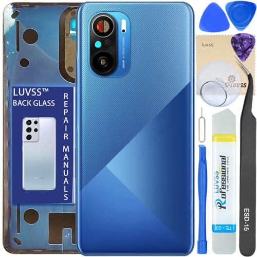 LUVSS Akkudeckel Kompatibel für Xiaomi Poco F3 Rückseite Glas Deckel Backcover Ersatz Reparatur Set (Blau) von LUVSS