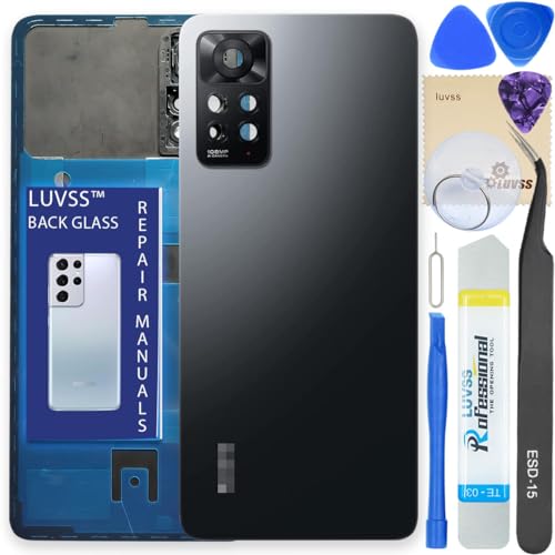 LUVSS Akkudeckel Kompatibel für Xiaomi Redmi Note 11 Pro 5G Rückseite Glas Deckel Backcover Ersatz Reparatur Set (Schwarz) von LUVSS