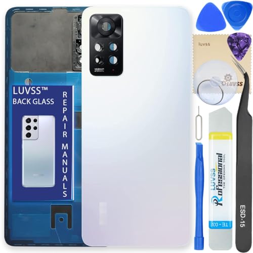 LUVSS Akkudeckel Kompatibel für Xiaomi Redmi Note 11 Pro 5G Rückseite Glas Deckel Backcover Ersatz Reparatur Set (Weiß) von LUVSS