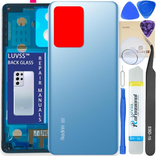 LUVSS Akkudeckel Kompatibel für Xiaomi Redmi Note 12 Pro+ Plus 5G Rückseite Glas Deckel Backcover Ersatz Reparatur Set (Blau) von LUVSS