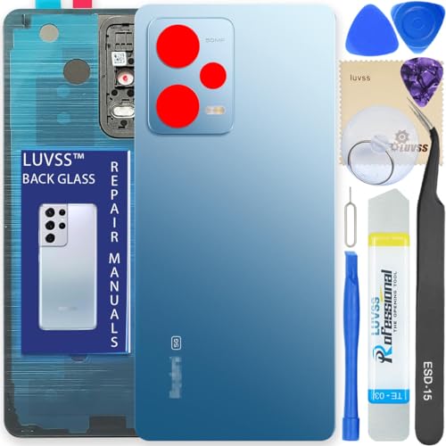 LUVSS Akkudeckel Kompatibel für Xiaomi Redmi Note 12 Pro 5G Rückseite Glas Deckel Backcover Ersatz Reparatur Set (Blau) von LUVSS
