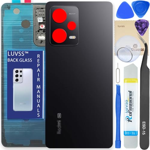 LUVSS Akkudeckel Kompatibel für Xiaomi Redmi Note 12 Pro 5G Rückseite Glas Deckel Backcover Ersatz Reparatur Set (Schwarz) von LUVSS