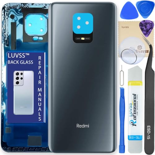 LUVSS Akkudeckel Kompatibel für Xiaomi Redmi Note 9 Pro Rückseite Glas Deckel Backcover Ersatz Reparatur Set (Grau) von LUVSS