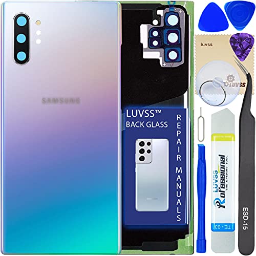 LUVSS Akkudeckel für Samsung Galaxy Note 10+ Plus N975 Rückseite Glas Deckel Original Backcover Ersatz Reparatur Set -Silber Aura Glow von LUVSS