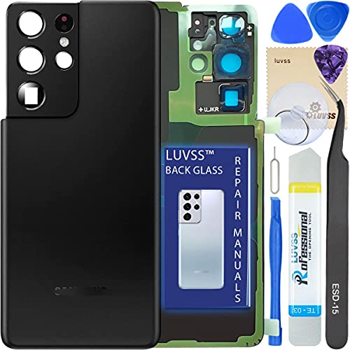 LUVSS Akkudeckel für Samsung Galaxy S21 Ultra SM-G998B Rückseite Glas Deckel Original Backcover Ersatz Reparatur Set -Schwarz von LUVSS