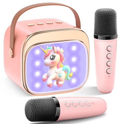 LUVTOY Karaoke Maschine mit 2 Mikrofonen：[Haute Couture ] Einhorn Geschenke Für Mädchen - Bluetooth Karaoke Mikrofon Kinder - Mikrofon für Mädchen 3-12 Jahre - Ostergeschenke Mädchen Spielzeug von LUVTOY