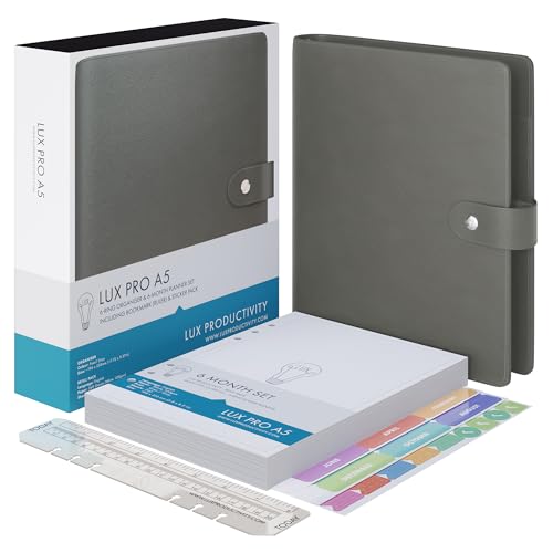 LUX PRO A5 - Tagesplaner & Terminkalender - Dankbarkeitsjournal, Wellness-Tagebuch & undatierte Wochenplaner und Organizer - Schreibtisch-Tagebücher für Damen & Herren - LUX Productivity (Fossil Grey) von LUX PRODUCTIVITY