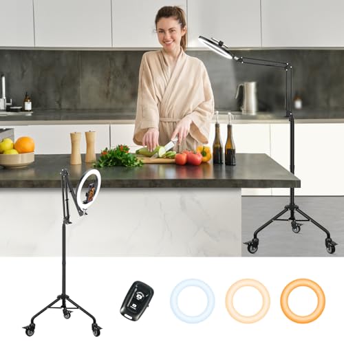 LUXSURE Overhead Stativ Mit Ringlicht und Rollen Mit Bremse, 10" Ring Light für Inhaltserstellung, Live-Stream, Videoaufzeichnung von LUXSURE