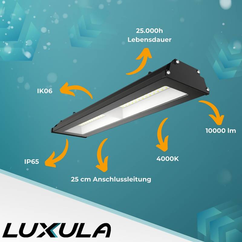 LUXULA LED-Hallenleuchte LX500141, HighBay, linear, 100W, 10000lm, 4000K von LUXULA