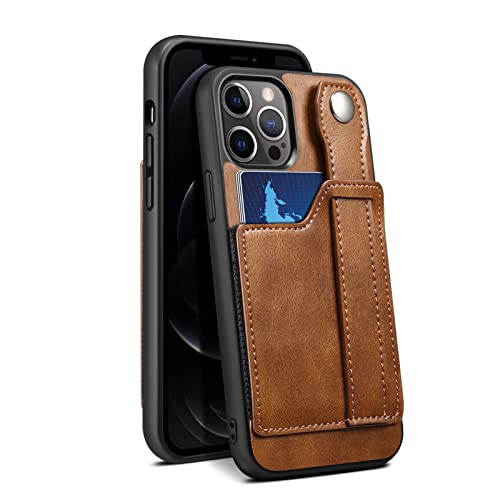 LVCRFT Hülle für iPhone 14/14 Plus/14 Pro/14 Pro Max, PU Leder Wallet Schutzhülle mit Kartenholster Handschlaufe, Handyhalter Back Cover Case,Braun,14 Plus 6,7 Zoll von LVCRFT