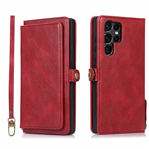 Schutzhülle für Samsung Galaxy S22/S22plus/S22ultra, abnehmbare Brieftasche, Leder, TPU, magnetischer Klappschlitz, Kartenhalter, luxuriöses 2-in-1-Multifunktions-Geldbörsenholster, Rot, S22 15,5 cm Schutzhülle für Samsung Galaxy S22/S22plus/S22ultra, abnehmbare Brieftasche, Leder, TPU, magnetischer Klappschlitz, Kartenhalter, luxuriöses 2-in-1-Multifunktions-Geldbörsenholster, Rot, S22 15,5 cm von LVCRFT