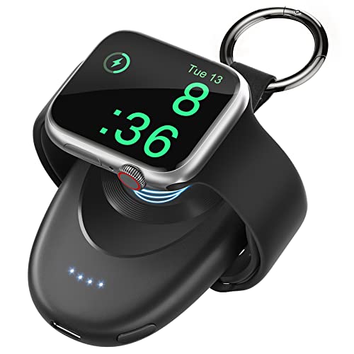 LVFAN Tragbares Ladegerät für Apple Watch, 1400mAh Powerbank für iWatch, magnetischer Reise-Schlüsselanhänger, kabelloses Ladegerät für Apple Watch Serie 9/8/7/6/5/4/3/2/SE 2/Ultra 2 – Schwarz von LVFAN