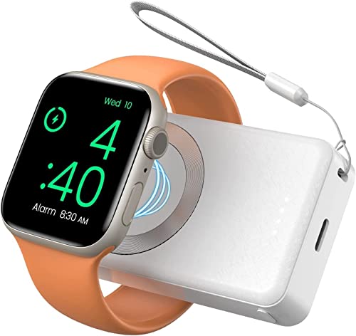 LVFAN Wireless Ladegerät für Apple Watch, 4000 mAh Magnetisches USB-C Ladegerät für iWatch, Kabelloses Power Bank Akku für Apple Watch Serie 8 7 6 5 4 3 2 1 SE Ultra - Weiß von LVFAN