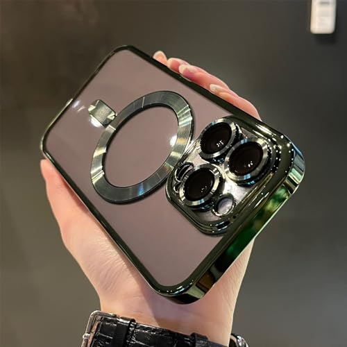 LVTFCO Luxuriöse plattierte Hülle für kabelloses Laden für 14 Plus 13 12 11 Pro X XR XS Max, transparente weiche magnetische Silikonhülle, dunkelgrün, für iPhone 11Pro Max von LVTFCO