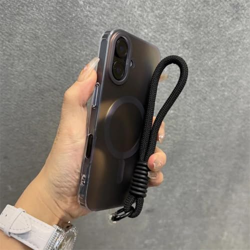 LVVLBBT Farben Lanyard-Hülle für iPhone 16 Pro 15 14 16 Pro Max 13 Magnetische stoßfeste Softcover (Für iPhone 16 Plus/Schwarz GS) von LVVLBBT