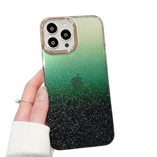 LVVLBBT Farbverlauf-Glitzer-Handyhülle für iPhone 16 15 14 13 12 11 Pro Max Plus Mini, transparente Stoßstangenabdeckung (für iPhone 12/Schwarzgrün) von LVVLBBT