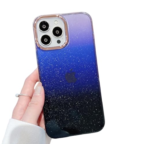 LVVLBBT Farbverlauf-Glitzer-Handyhülle für iPhone 16 15 14 13 12 11 Pro Max Plus Mini, transparente Stoßstangenabdeckung (für iPhone 16 Plus/Schwarz-Lila) von LVVLBBT