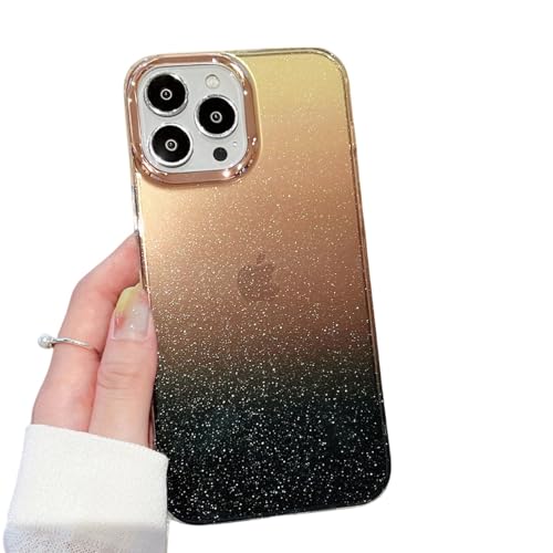 LVVLBBT Glitzernde Handyhülle mit Farbverlauf für iPhone 16 15 14 13 12 11 Pro Max Plus Mini, transparente Stoßstangenabdeckung (für iPhone 16ProMax/Schwarz Orange) von LVVLBBT