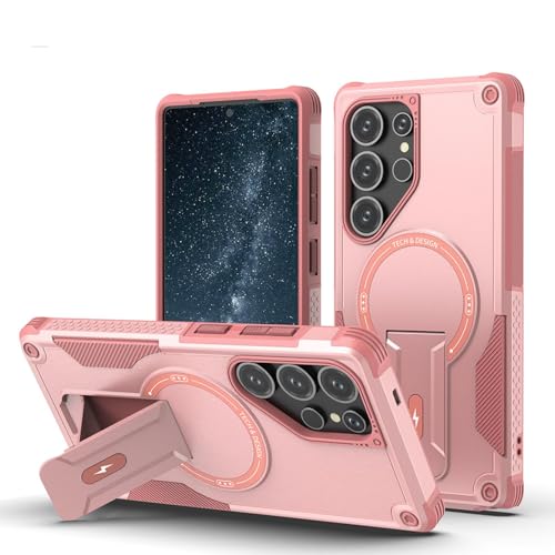 LVVLBBT Handyhülle mit Standfunktion für Samsung S25 S24 Ultra Plus, magnetische kabellose Ladehülle, Harte Anti-Fall-Abdeckung (für Samsung S25 Ultra/Pink) von LVVLBBT