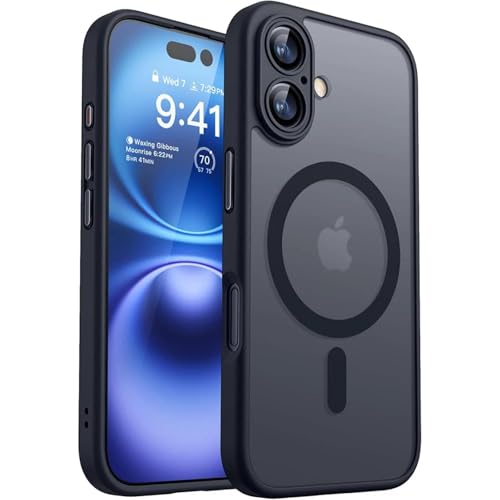 LVVLBBT Magnetische, Matte, durchscheinende, stoßfeste Hülle für das iPhone 16 15 14 13 Pro Max Plus Wireless Charge Cover (für iPhone 14 Plus (6,7 Zoll)/schwarz) von LVVLBBT