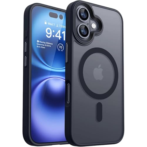 LVVLBBT Magnetische, stoßfeste Hülle für iPhone 16e 16 15 14 13 12 11 Pro Max Plus, Matte, transparente Hartschale (für iPhone 16 Plus/schwarz) von LVVLBBT