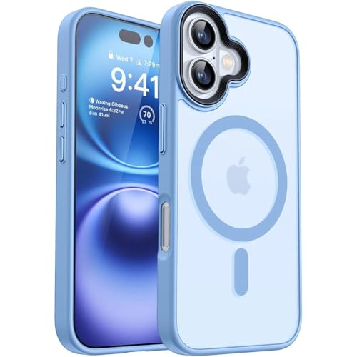 LVVLBBT Magnetische, stoßfeste Hülle für iPhone 16e 16 15 14 13 12 11 Pro Max Plus, Matte, transparente Hartschale (für iPhone 16 Pro Max/HELLBLAU) von LVVLBBT