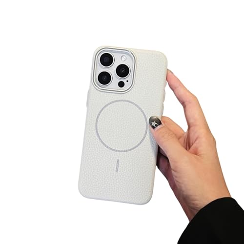 LVVLBBT Magnetische weiche Leder-Handyhüllen für iPhone 16 15 14 13 12 11 Pro Max Plus kabellose Lade-Stoßstangenabdeckung (für iPhone 14 Pro Max/Weiß) von LVVLBBT