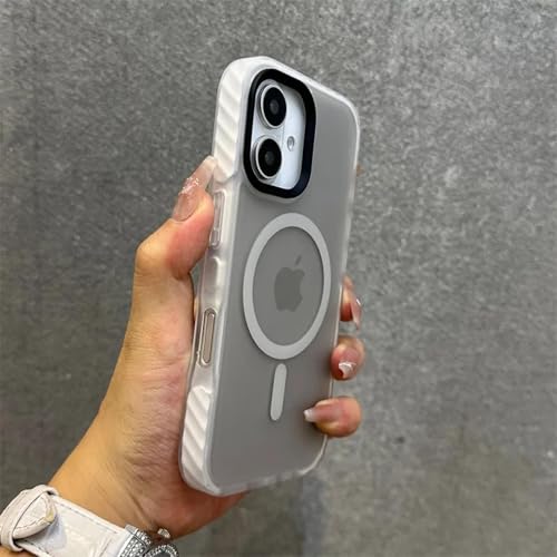LVVLBBT Mattes magnetisches Gehäuse für iPhone 16 15 14 13 Pro Max Plus mit Armband-Lanyard, transparente, Harte kabellose Ladeabdeckung (für iPhone 13/Weiß) von LVVLBBT