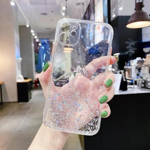 LVVLBBT Stoßfeste Handyhülle für iPhone 15 14 13 12 11 Pro Xs Max Mini X Xr Se 6 6s 7 8 Plus Pailletten-Cover (für iPhone 15 Plus/Klar) von LVVLBBT