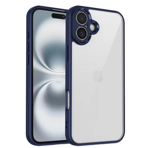 LVVLBBT Stoßfeste Hülle mit transparentem Silikonrahmen für iPhone 16 15 14 13 12 11 Pro X Xs Xr Max 8 7 Plus Se Kameraobjektivschutz-Telefonabdeckung (für iPhone 15 Plus/Marineblau) von LVVLBBT