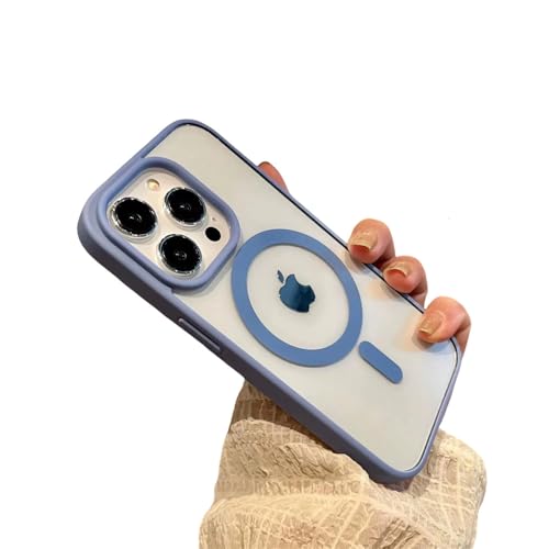 LVVLBBT Stoßfeste kabellose Ladehülle für iPhone 15 14 Plus 13 12 Mini 11 Pro X XR XS Max Transparente magnetische Stoßstangenabdeckung, Sierra Blue, für iPhone 13 ProMax von LVVLBBT