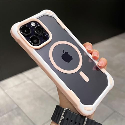 LVVLBBT Stoßfeste magnetische Hülle für iPhone 16 15 14 13 12 11 Pro Max, transparente Hard Bumper Wireless Charger Cover (für iPhone 13 ProMax/Pink) von LVVLBBT